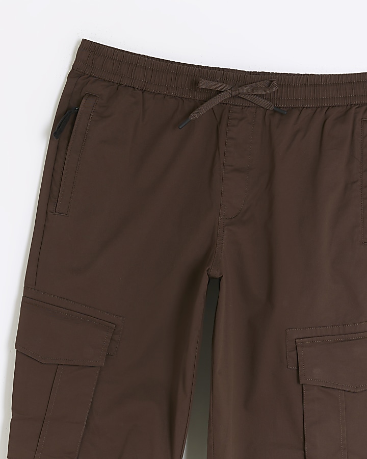 Washed brown slim fit cargo joggers