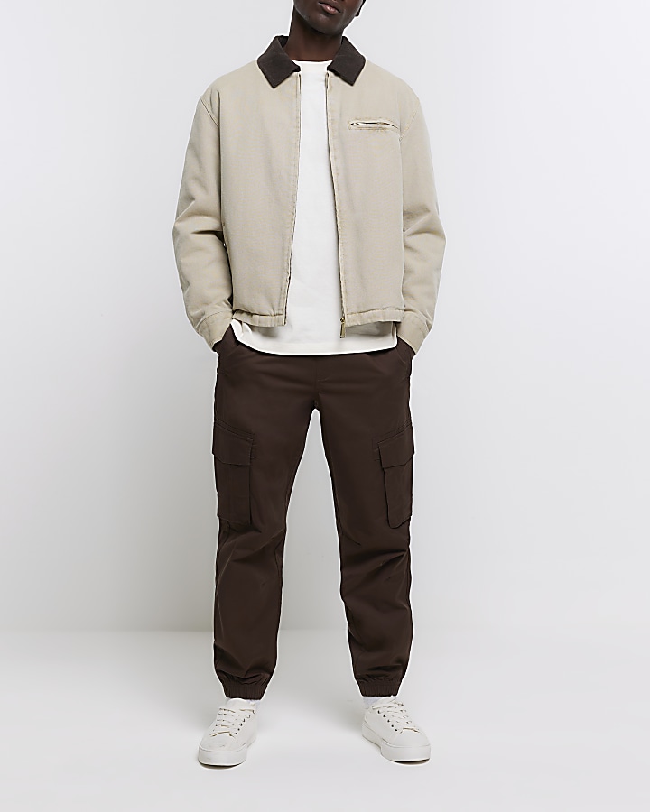 River island slim fit deals cargo trousers in khaki