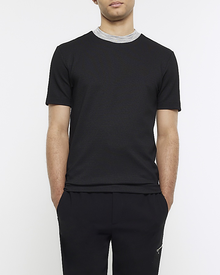 Black slim fit tshirt River Island