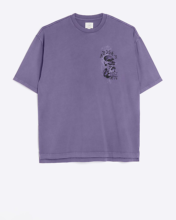 Washed purple oversized skull graphic t-shirt