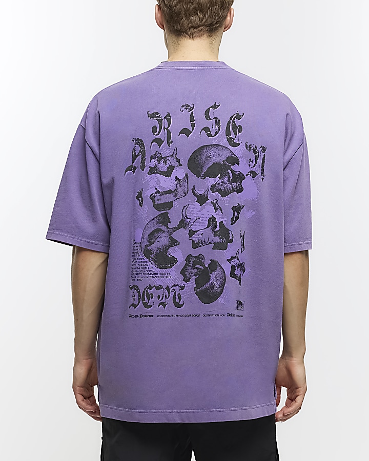 Washed purple oversized skull graphic t-shirt