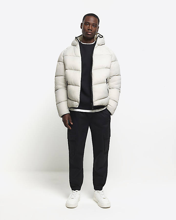 Stone regular fit hooded puffer jacket | River Island