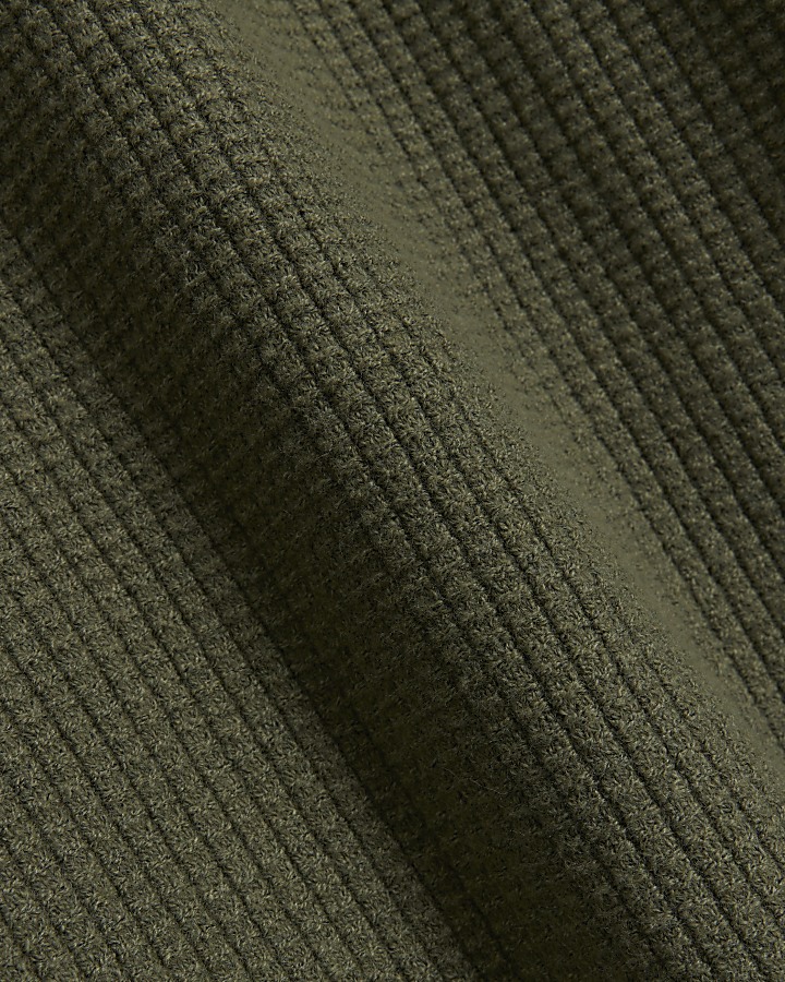Khaki slim fit waffle texture jumper
