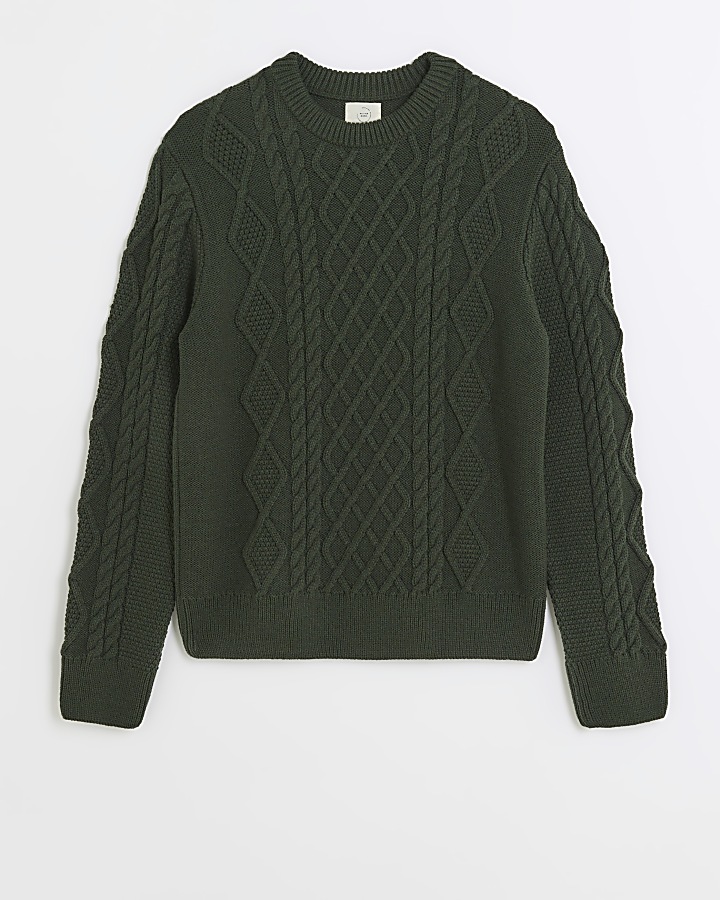 Green Slim Fit Cable Knit Jumper