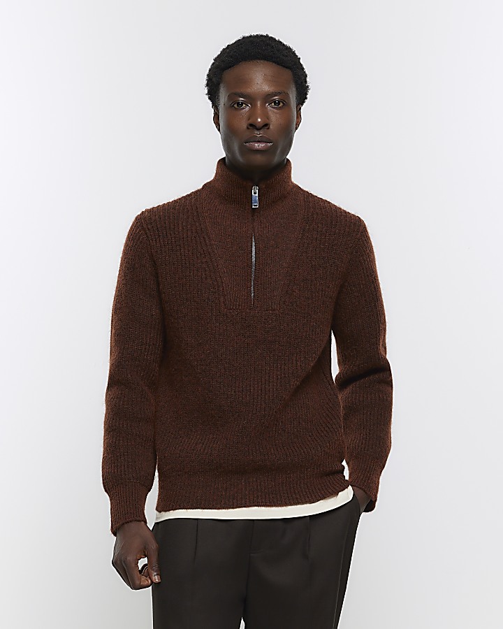 Mens half zip shop funnel neck jumper