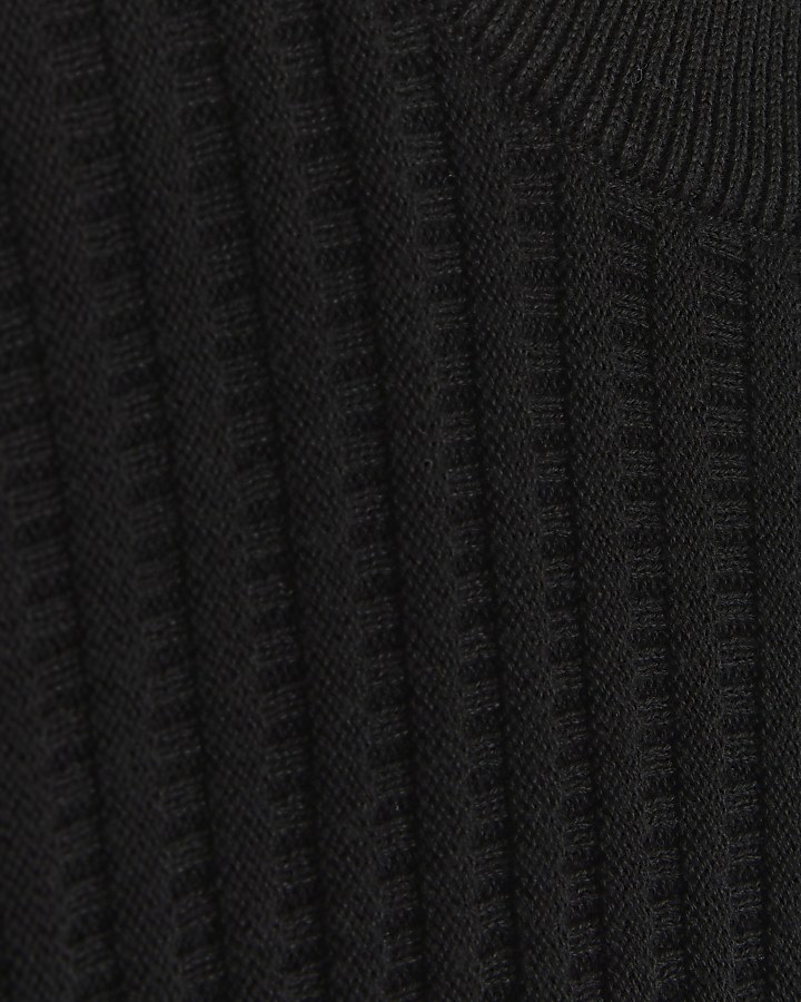 Black slim fit waffle texture jumper