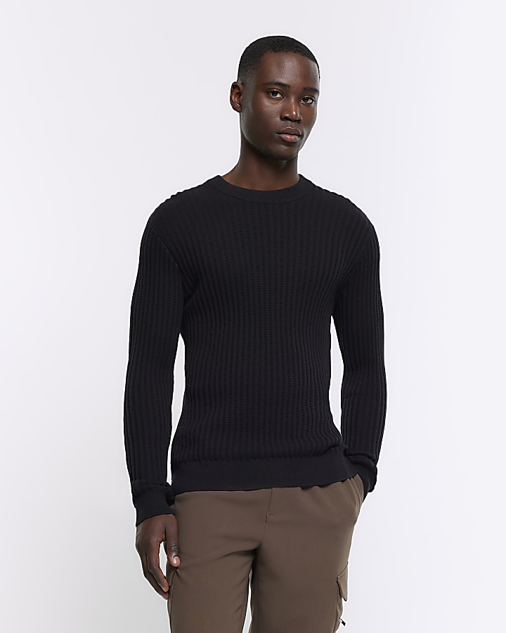 Black ribbed clearance crew neck jumper