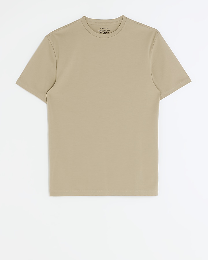 Stone muscle fit t-shirt | River Island