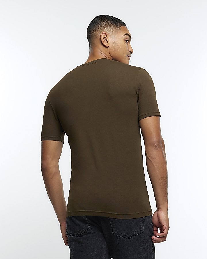 Khaki muscle fit t-shirt