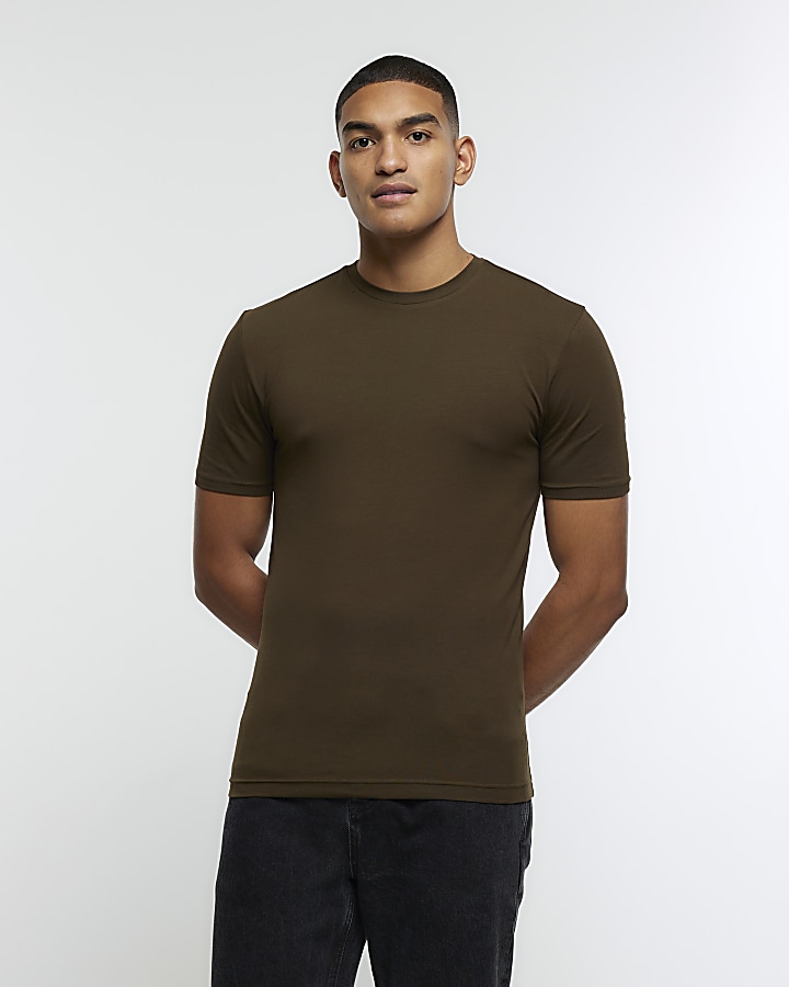 Khaki muscle fit t-shirt