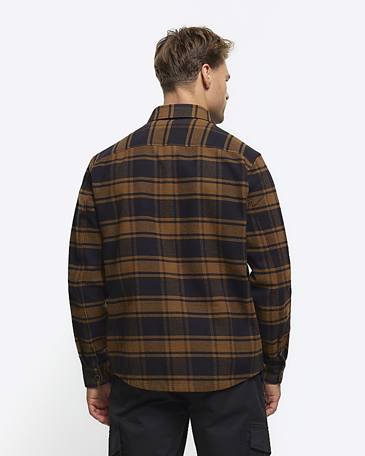 Brown regular fit check long sleeve shirt | River Island