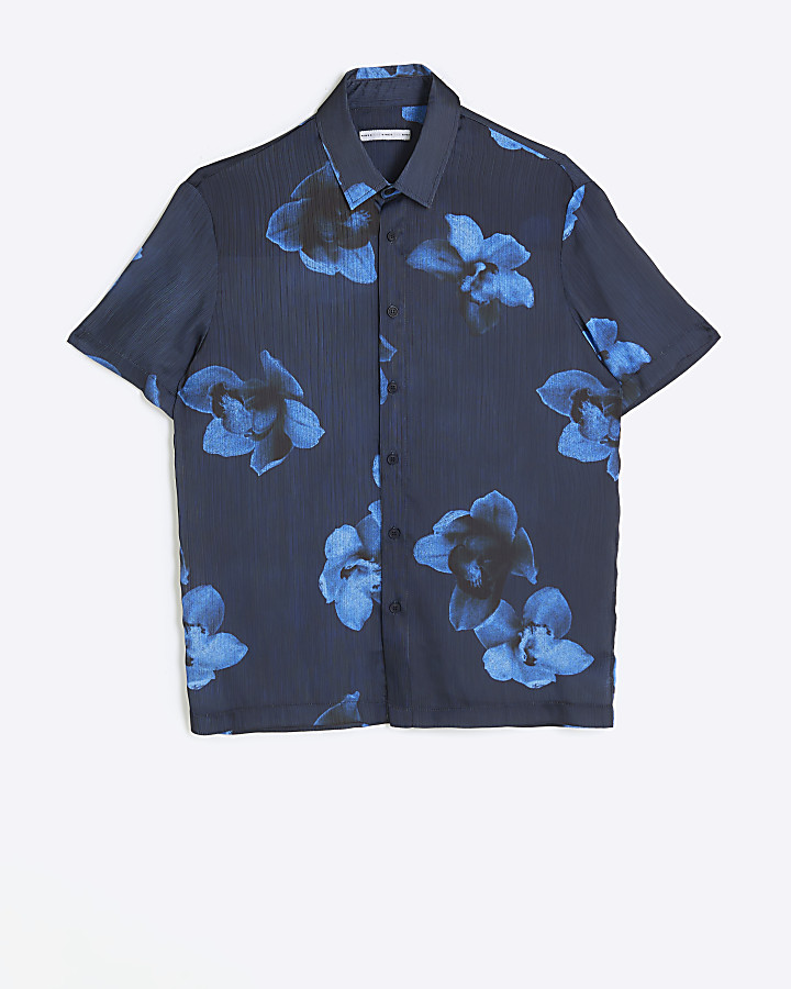Navy regular fit floral shirt