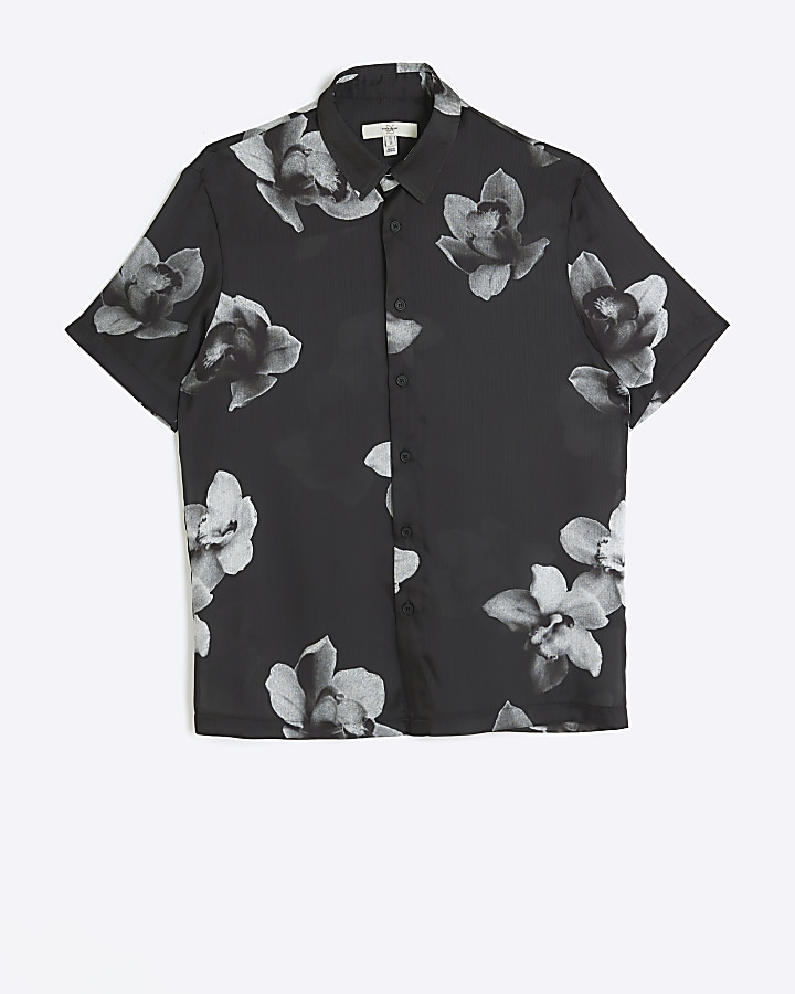 Black regular fit floral shirt