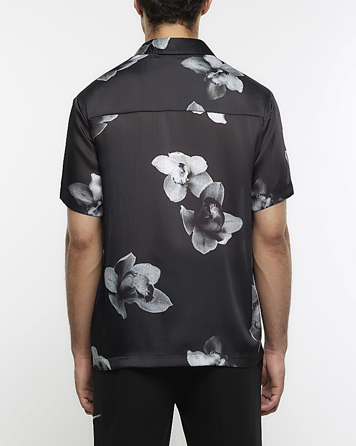 Black regular fit floral shirt | River Island