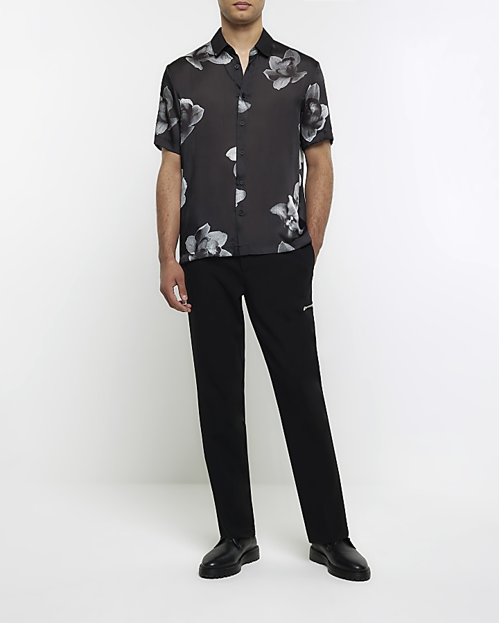 Black regular fit floral shirt | River Island