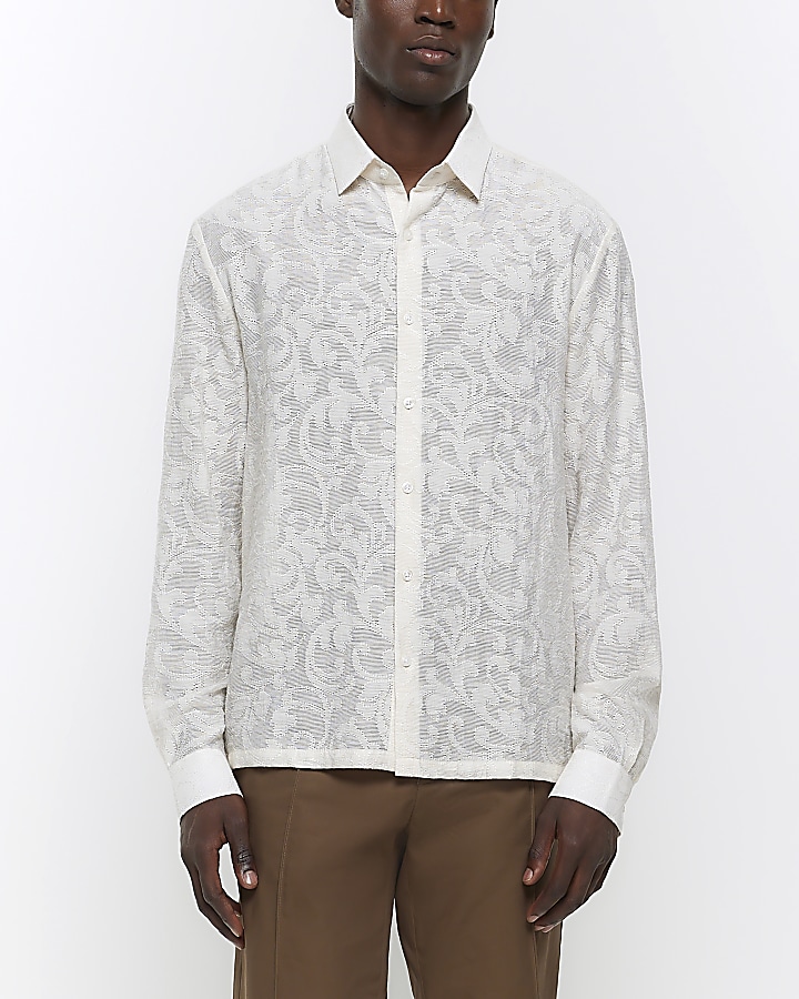 Stone regular fit jacquard lace shirt