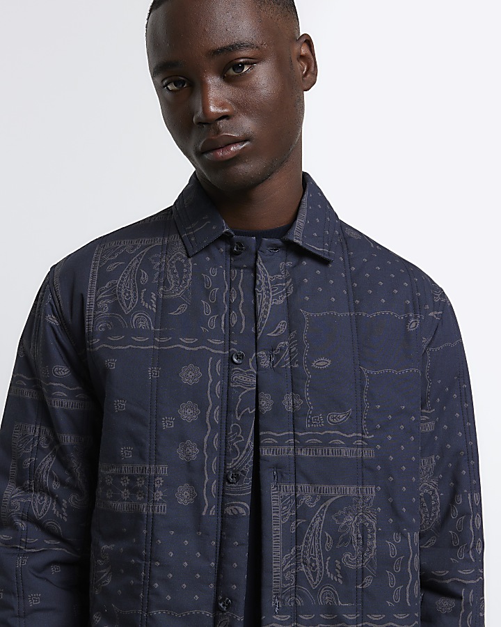 Black regular fit quilted paisley overshirt
