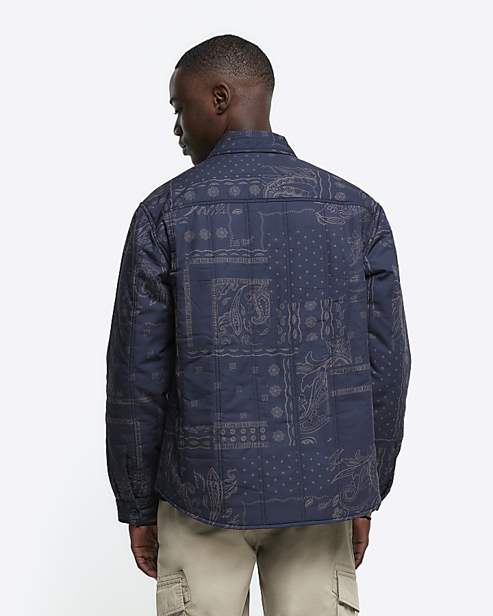 Black regular fit quilted paisley overshirt