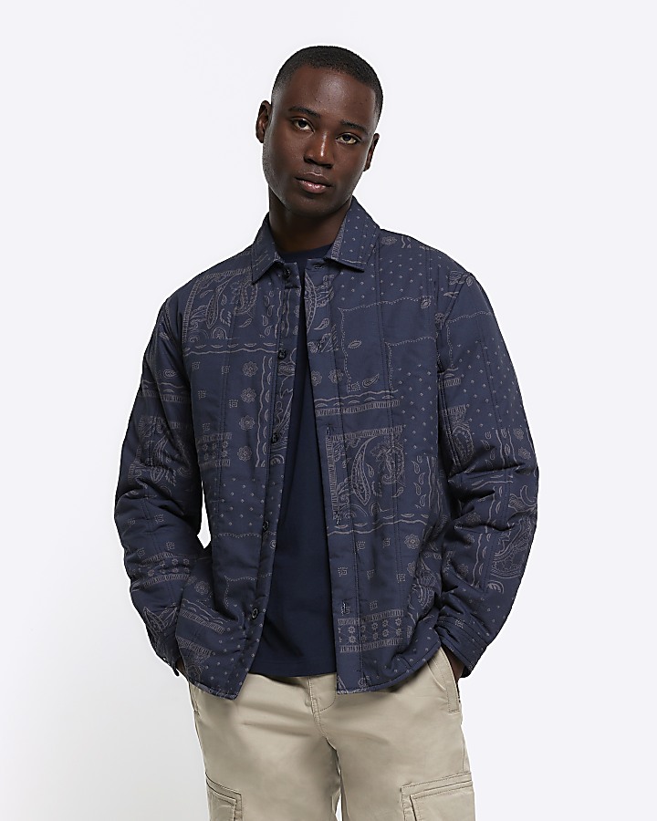 Black regular fit quilted paisley overshirt