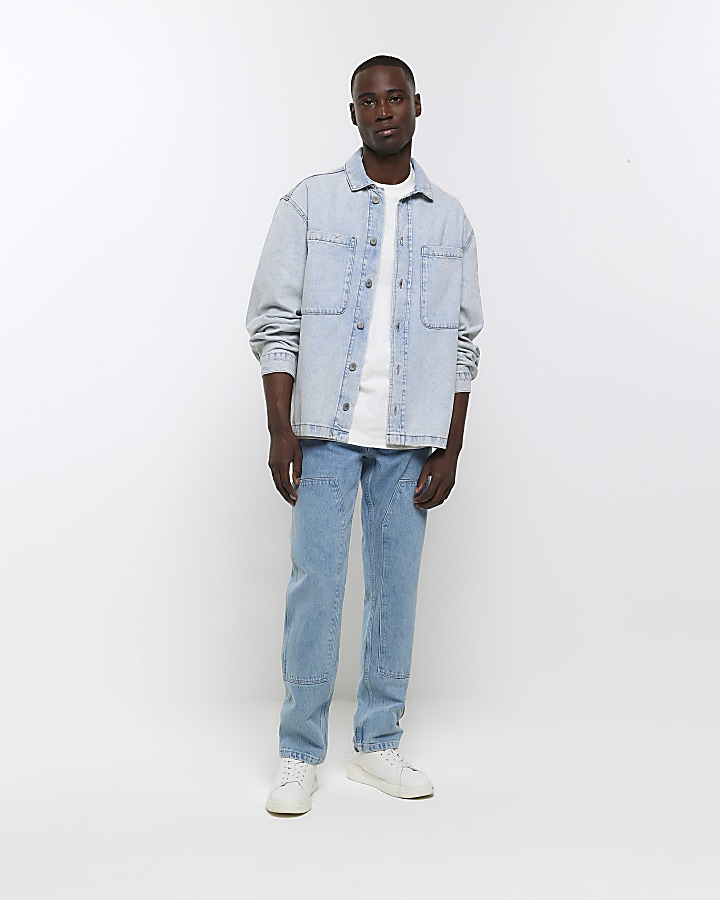 Blue relaxed loose fit carpenter jeans