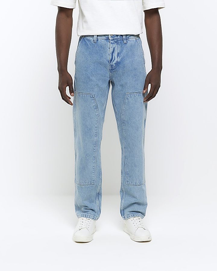 Blue relaxed loose fit carpenter jeans | River Island