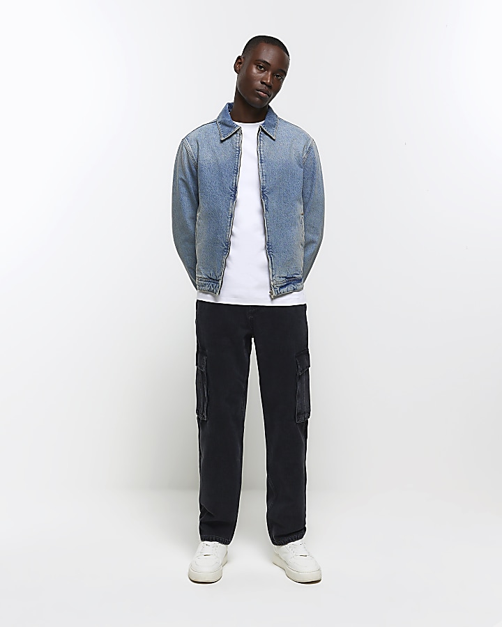 Black regular fit utility cargo jeans