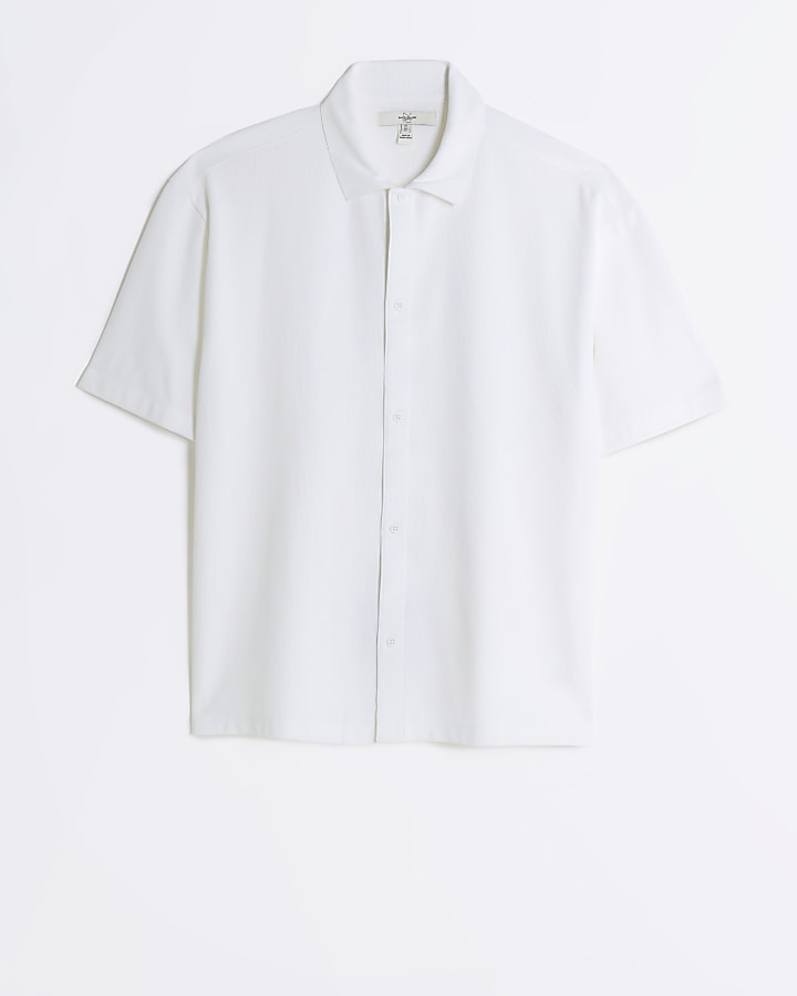 White regular fit jersey short sleeve shirt | River Island