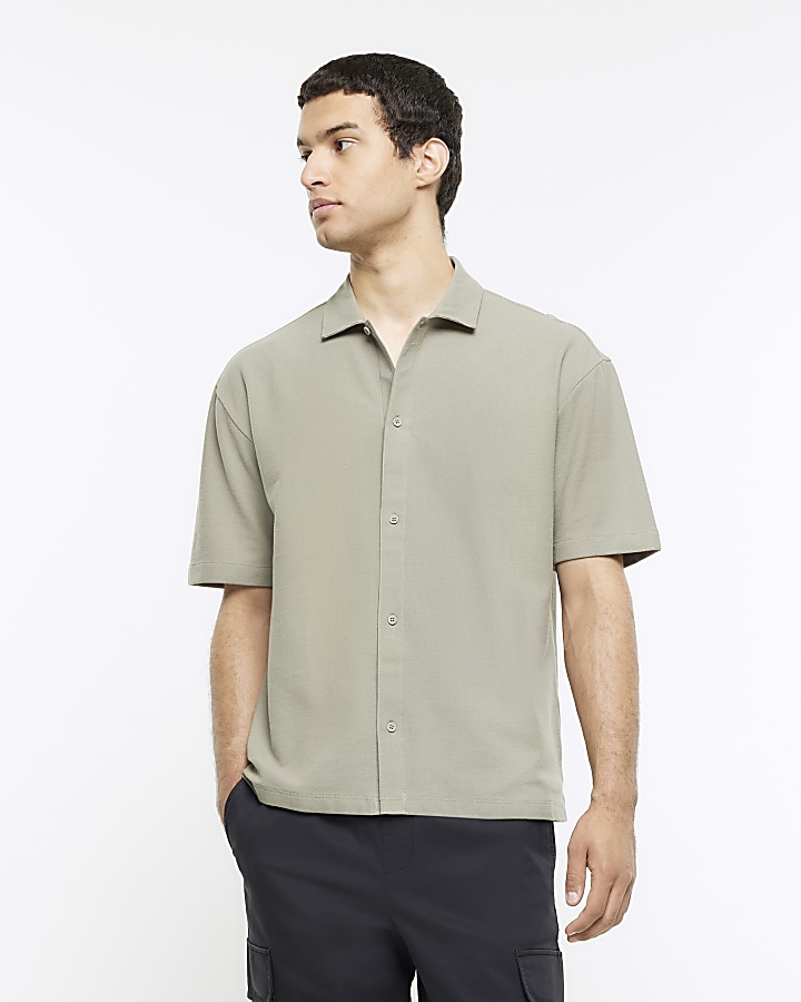 Green regular fit jersey short sleeve shirt | River Island