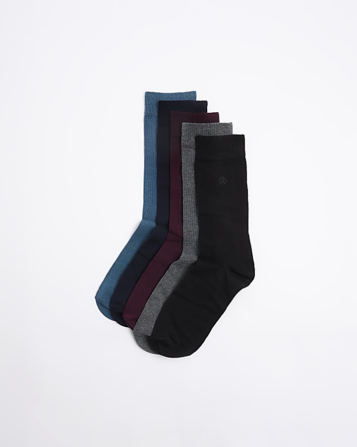 5PK Purple embroidered ankle socks