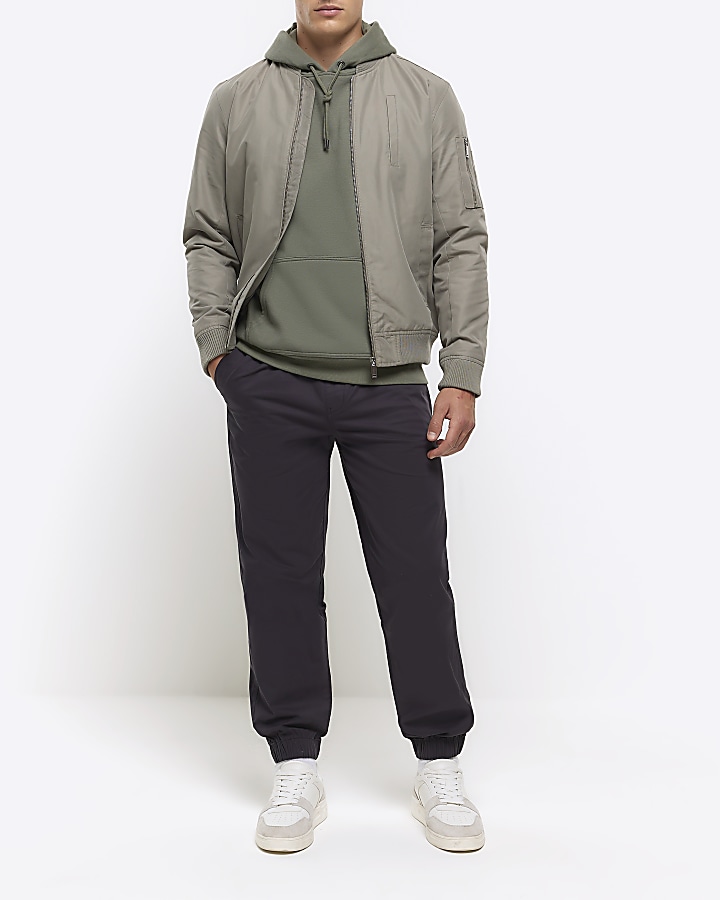 Grey slim fit pull on trousers | River Island