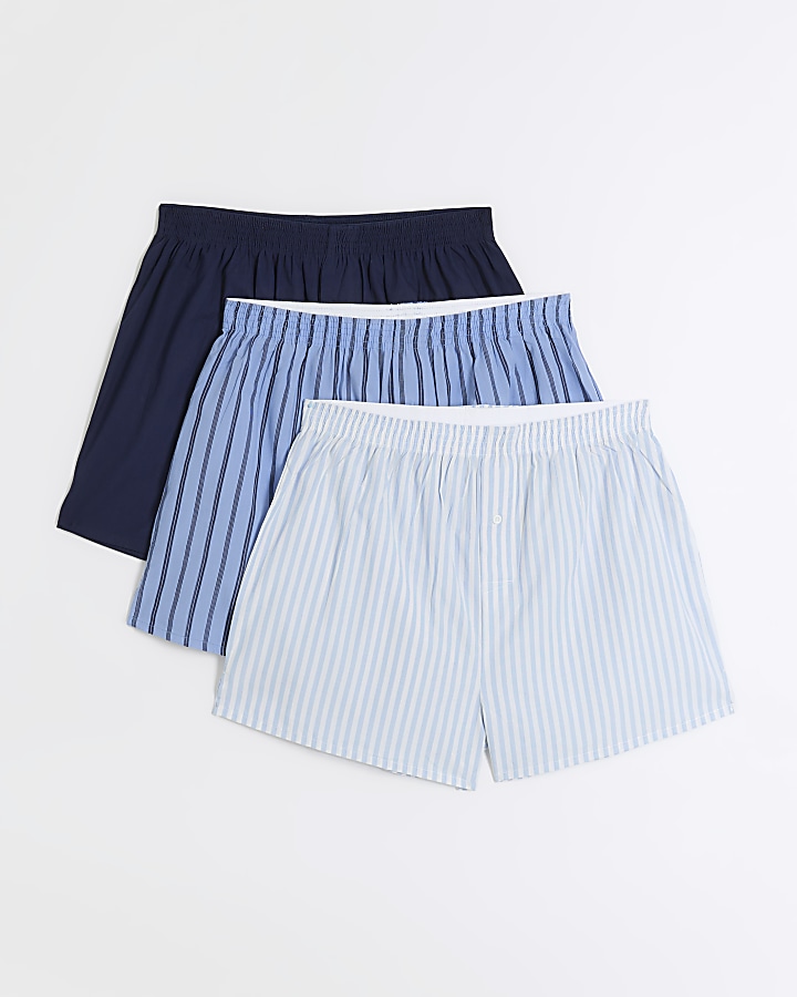 3PK Blue stripe Pure cotton boxers River Island
