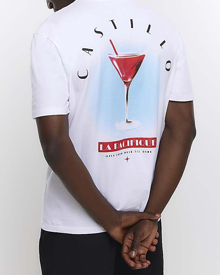 White regular fit cocktail graphic t-shirt