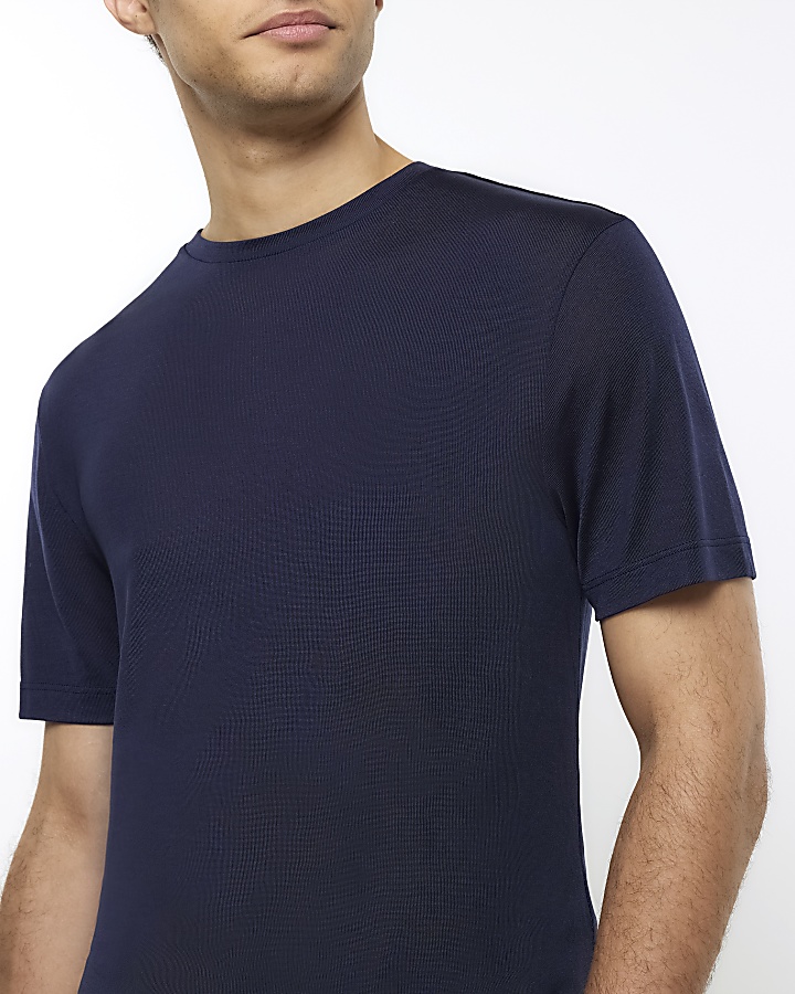 Navy slim fit slinky t-shirt