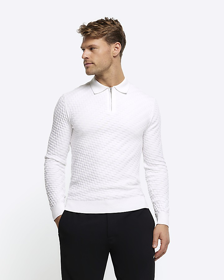 Mens muscle fit shop long sleeve polo