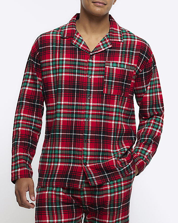 Red regular fit check pyjama shirt