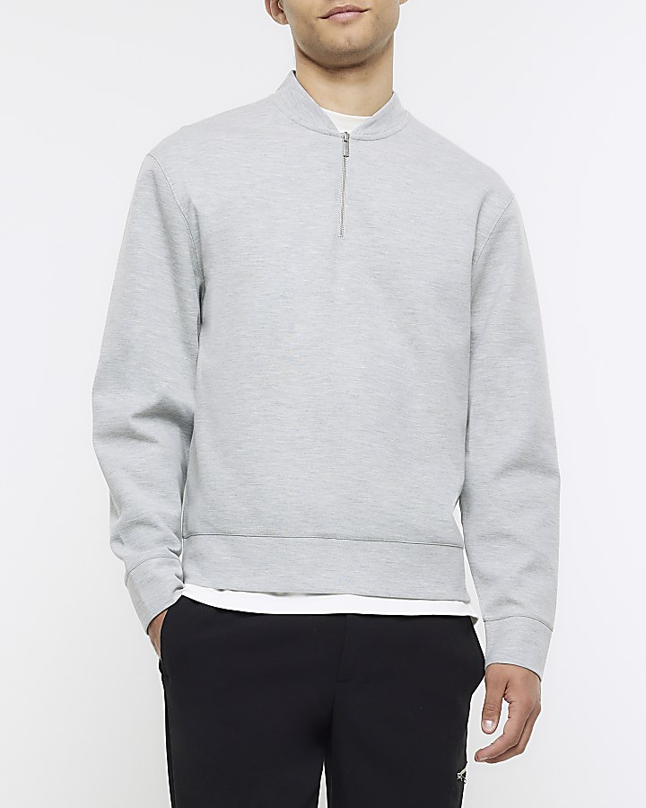 Grey regular fit half zip sweatshirt | River Island