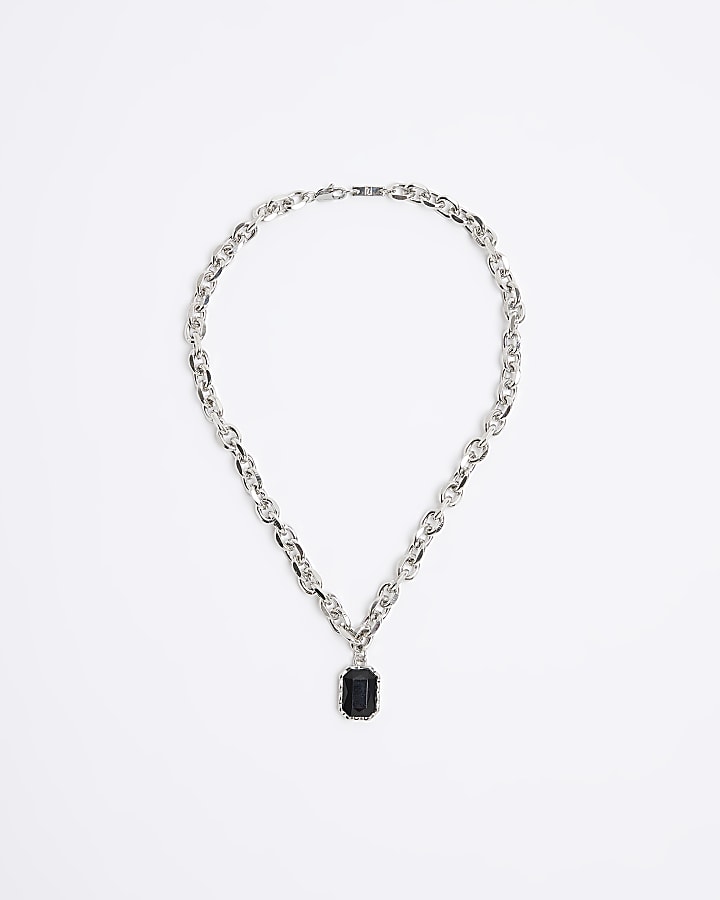 Black Stone Pendant Necklace River Island