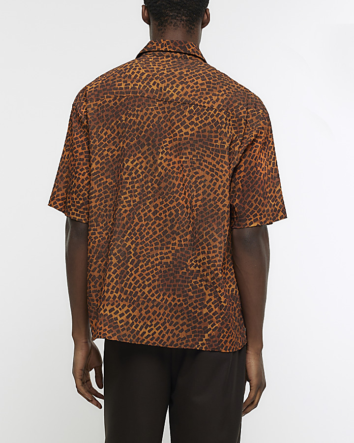 Brown boxy fit square print shirt | River Island