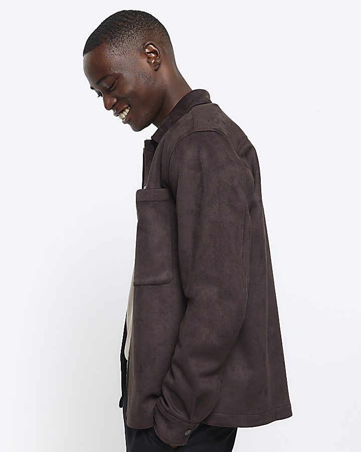 Brown suedette long sleeve shirt