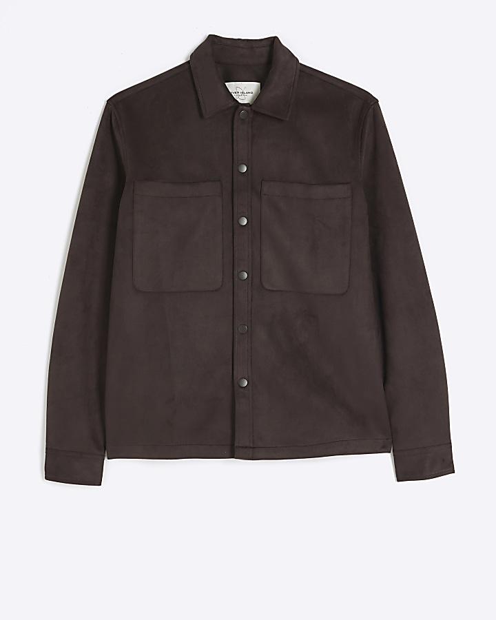 Brown suedette long sleeve shirt