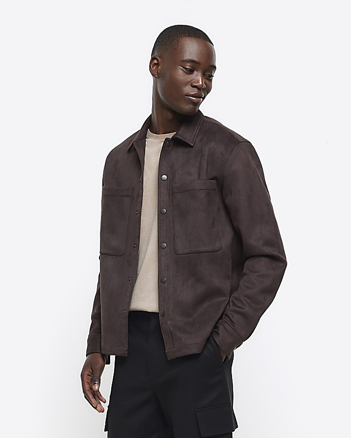 Brown suedette long sleeve shirt