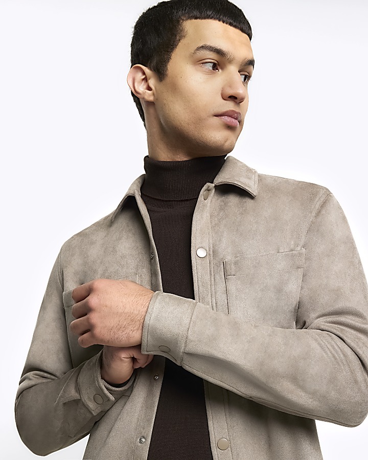 Stone suedette long sleeve shirt