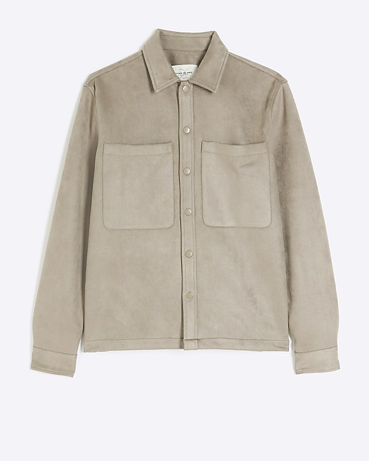 Stone suedette long sleeve shirt