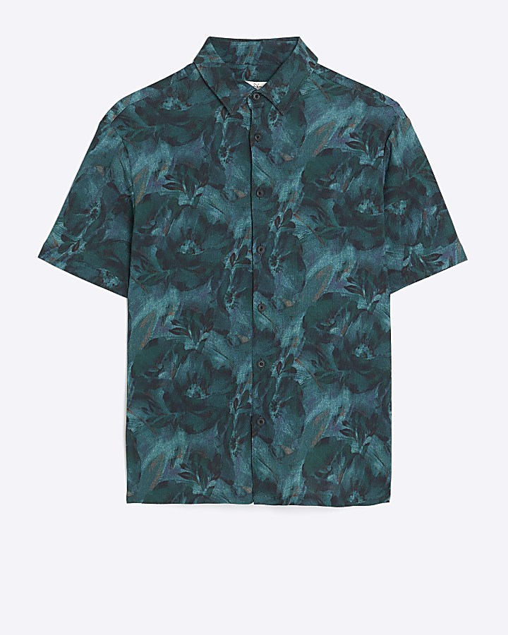 Blue regular fit floral print shirt