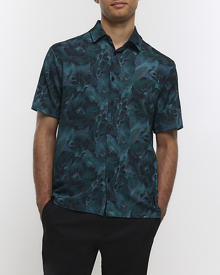 Blue regular fit floral print shirt