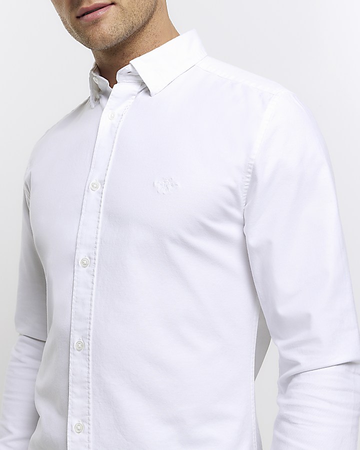 White muscle fit oxford smart shirt