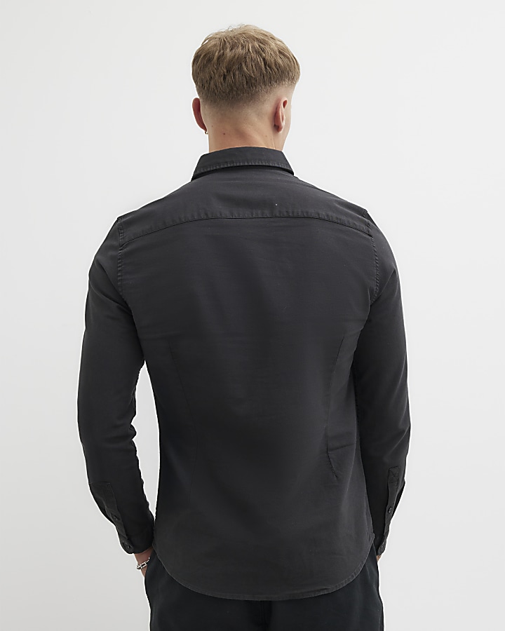 Black Muscle Fit Oxford Smart Shirt | River Island