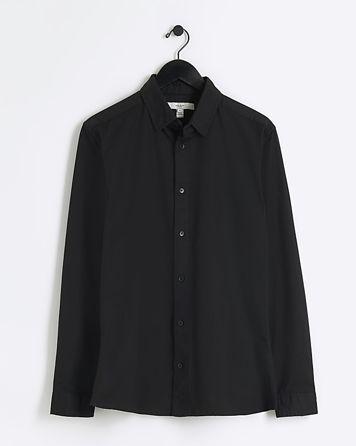Black Muscle Fit Oxford Smart Shirt