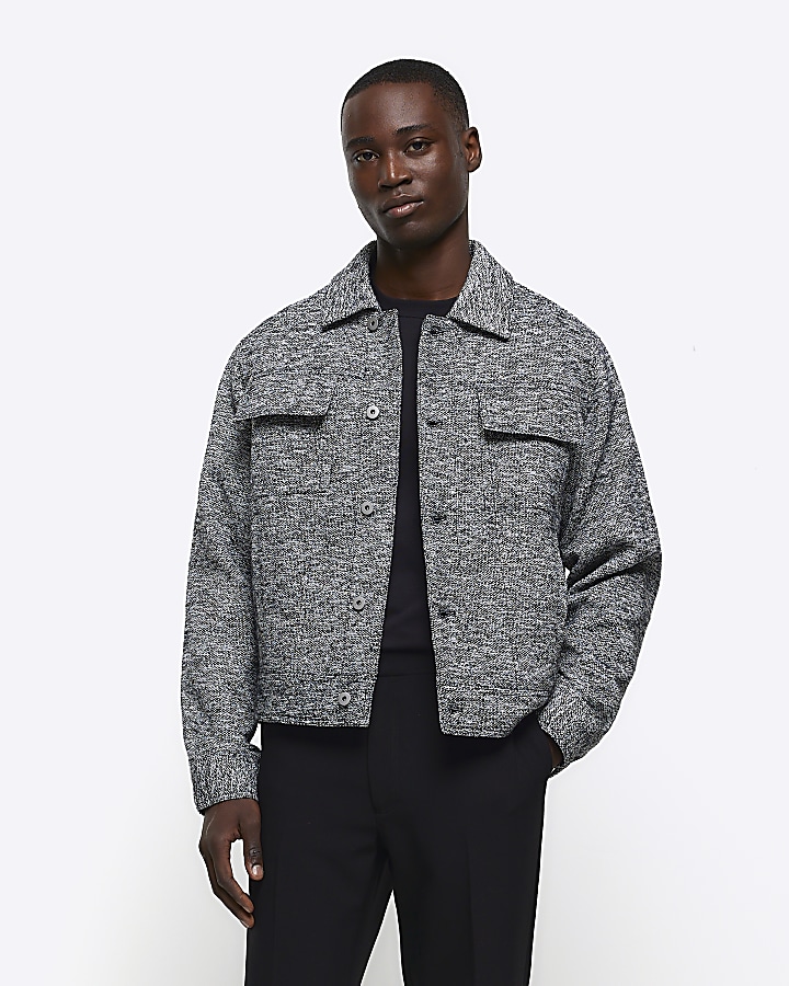 Grey regular fit wool blend trucker jacket | River Island