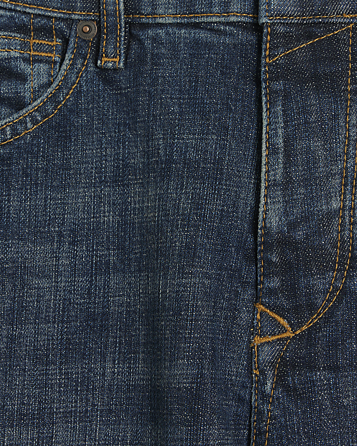 Blue slim fit cross hatch jeans River Island